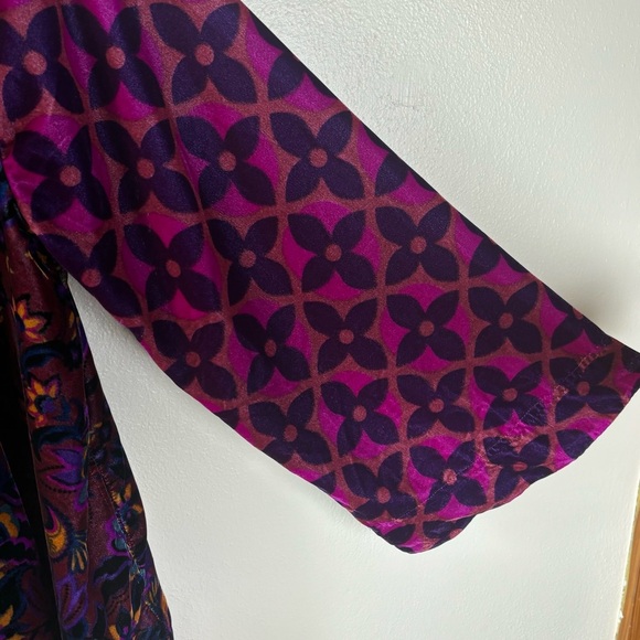 Free People Mary Mod Velvet Mini Dress Boho Retro Print Hippie Bell Sleeve Sz XS - Picture 4 of 7